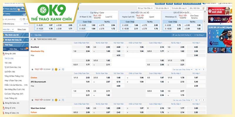 Sảnh cược thể thao tại nhà cái OK9
